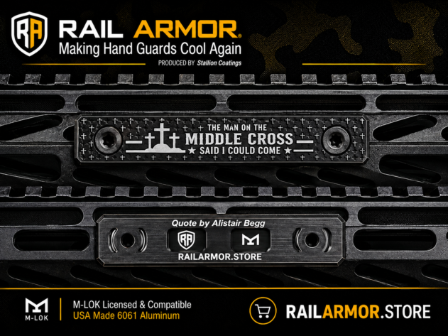 Rail Armor The Man on the Middle Cross M-LOK rail cover — Alistair Begg quote engraving