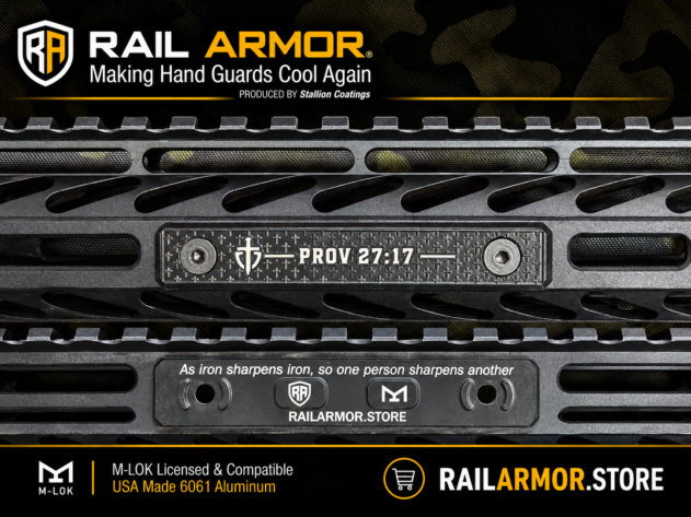 Rail Armor Prov 27:17 M-LOK rail cover — cross engraving with Proverbs 27:17