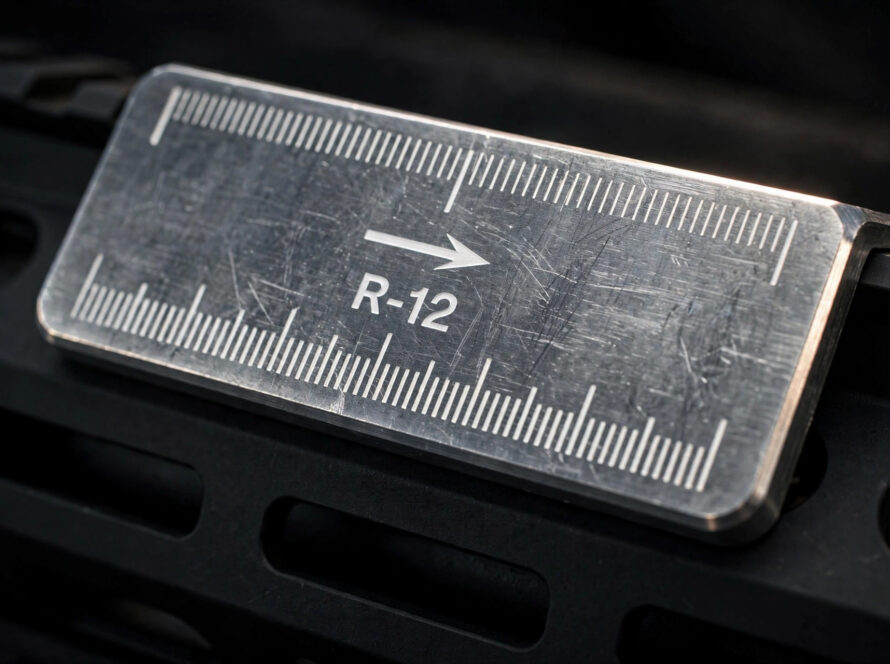 Laser-engraved caliber ID marking on aluminum rail cover