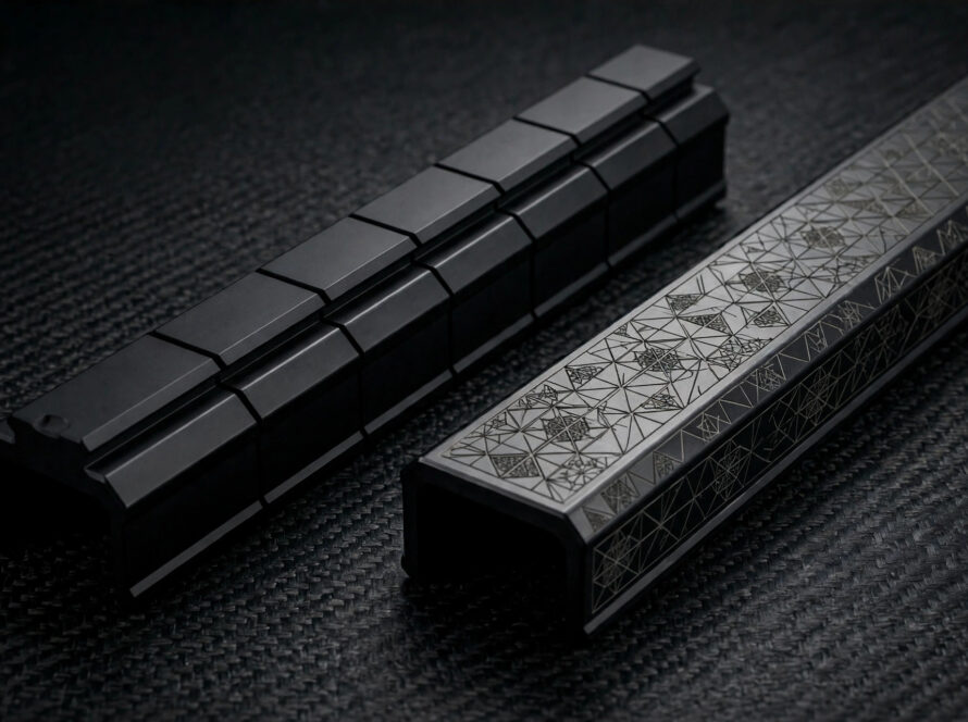Plain vs engraved aluminum rail covers side by side