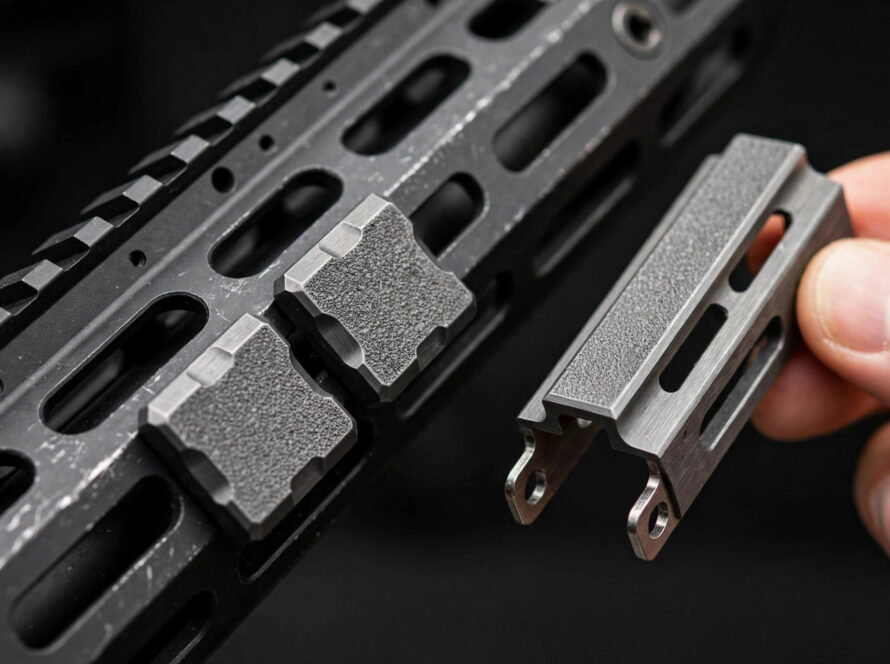 M-LOK rail covers installed on a handguard with a spare panel