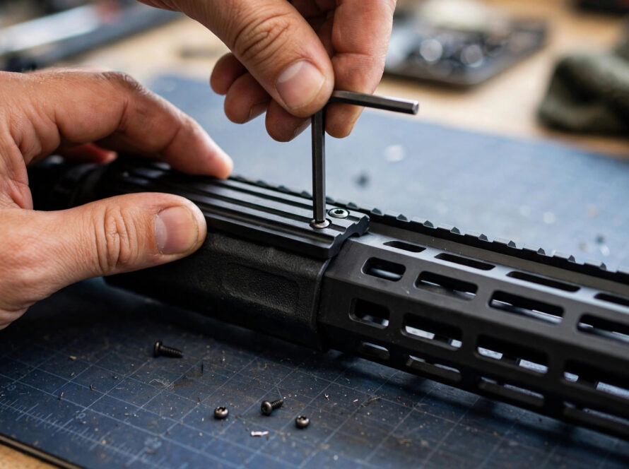 Installing an M-LOK rail cover with an Allen wrench