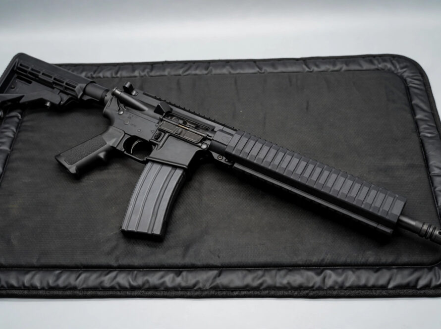 AR-15 rifle with full-length M-LOK rail covers on a gun mat